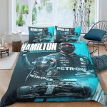 Lewis hamilton - formula race parure de lit en coton fabriqu��e racer simple personne pi��ces drap housse ...
