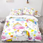 Licorne arc - en - ciel housses de couettes x cm polyester coton linge de lit anti - allergique housse ...