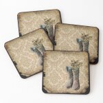 Lige sous - verres en bois bottes de cowboy western primitives en damas marron wildflower 9, 5 cm lot ...