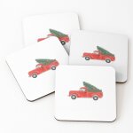 Lige sous - verres en bois camion de sapin de nol rouge 9, 5 cm lot de 4 pour boissons caf table