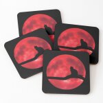 Lige sous - verres en bois chat de lune rouge 9, 5 cm lot de 4 pour boissons caf table b
