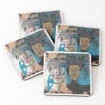 Liège sous - verres en bois collaboration jean - michel et warhol - illustration peinture 9, 5 cm lot ... Liège sous - verres en bois collaboration jean - michel et warhol - illustration peinture 9, 5 cm lot ...