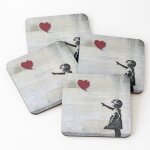 Lige sous - verres en bois la fille au ballon rouge de banksy 9, 5 cm lot de 4 pour boissons caf table ...