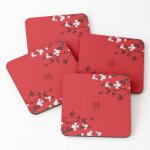 Liège sous - verres en bois fleurs de cerisier orientales blanches sur fond rouge et mariage chinois ... Liège sous - verres en bois fleurs de cerisier orientales blanches sur fond rouge et mariage chinois ...