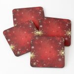 Lige sous - verres en bois fond rouge avec des flocons de neige dors 9, 5 cm lot de 4 pour boissons ...