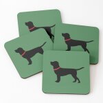 Lige sous - verres en bois labrador retriever noir avec collier rouge 9, 5 cm lot de 4 pour boissons ...