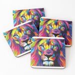 Liège sous - verres en bois peinture pop art graffiti lion arc - en - ciel de banksy 9, 5 cm lot de 4 ... Liège sous - verres en bois peinture pop art graffiti lion arc - en - ciel de banksy 9, 5 cm lot de 4 ...