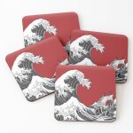 Lige sous - verres en bois rouge la grande vague 9, 5 cm lot de 4 pour boissons caf table b