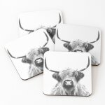 Lige sous - verres en bois vache highland noire et blanche 9, 5 cm lot de 4 pour boissons caf table ...