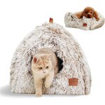 Lit pour chat d'int�rieur d�me doux 2 en 1 pliable fond antid�rapant avec coussin rembourr� lavable (45 ...