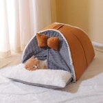 Lit de chenil semi - ferm luxueux pour chat, tente tipi, matelas mignon, rembourrage en coton pp dcoratif, ...