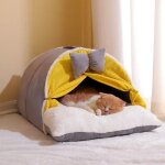 Lit de chenil semi - ferm luxueux pour chat, tente tipi, matelas mignon, rembourrage en coton pp dcoratif, ...