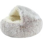 Lit rond pour chien et chat - light coffee 40cm, tissu pelucheux rond doux et chaud pour animaux de compagnie, ...