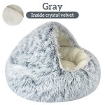 Lit rond en peluche 2 en 1 pour animaux de compagnie, maison pour chat, sac de couchage chaud, litire ...