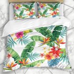 Literie housse de couette bloom green tropic pattern palmier feuilles fleurs tropicales ��t�� nature ...