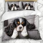 Literie - housse de couette chien brun mignon cavalier ��pagneul fluffy chiot gris canin noir animal ...