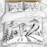 Literie - housse de couette croquis vacances ski montagne panorama hiver sports alpins loisirs dessiner ...