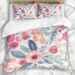 Literie - housse de couette motif floral aquarelle aquarelle p��che roses sarcelle sur une fleur abstraite ...