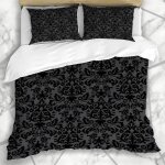 Literie housse de couette partie grise noir damass�� vintage motif floral ornement baroque dark scroll ...