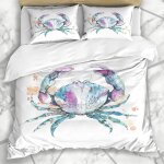 Literie - housse de couette plage aquarelle nourriture de crabe de mer alimentaire splash eau bleue marine ...