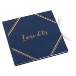 Livre d'or carton coin or 68p 21x20cm bleu marine