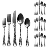 Ljl - ensemble d'argenterie noire, ensemble de couverts en acier inoxydable de 20 pi�ces pour 4, ensemble ...