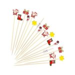 Lot de 100 cure - dents de no�l pour ap�ritifs 12 cm, pics d�coratifs en bois et bambou, 6 motifs festifs ...