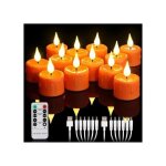 Lot de 12 bougies led chauffe - plat rechargeables orange flamme led 3d t�l�commande 10 boutons minuterie ...