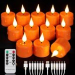 Lot de 12 bougies led rechargeables orange, effet cire fondante, recharge usb env. 4 h, autonomie jusquâ¿a ...