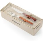 Lot de 12 couverts de table - set de 6 couteaux a steak et 6 fourchettes en bois de htre et acier inoxydable ...