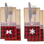 Lot de 12 sacs a couverts de no�l - lin a carreaux rouge et noir, porte - couverts de cuisine, sacs a ...