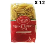 Lot 12x ptes penne rigate n31 - savino pasta - paquet 500g