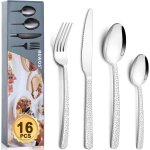Lot de 16 couverts en acier inoxydable poli miroir pour 4 personnes, fourchettes, cuillres et couteaux, ...