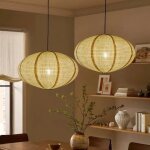 Lot de 2 abat - jours ovales en lin 50 cm - style boh�me minimaliste - salon & chambre.