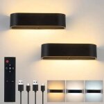 Lot de 2 appliques murales int�rieur avec d�tecteur de mouvement, t�l�commande, 3 couleurs, intensit� ...