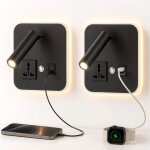 Lot de 2 appliques murales led noires, liseuse orientable a intensit� variable avec chargeur usb a + ...