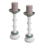 Lot de 2 bougeoirs hwc - n35, porte - bougies colonne de bougies, shabby - look vintage m�tal c�ramique ...