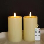 Lot de 2 bougies led en cire beige 12, 5 cm effet flamme 3d blanc chaud t�l�commande minuteur 2h / 4h ...