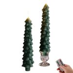 Lot de 2 bougies led sapin eywamage 25 cm en cire v�ritable, vert, sans flamme avec t�l�commande, lumi�re ...
