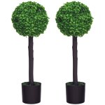 Lot de 2 buis artificiels topiaires boules � 20 x 60h cm avec pots