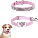 Lot de 2 colliers pour chien et chat - en cuir scintillant - collier rglable en velours doux avec strass ...