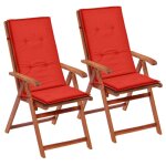 Lot de 2 coussins de chaise de jardin en tissu rouge 120x50x3 cm dec021549