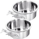 Lot de 2 gamelles a eau pour cage de chenil, bol a suspendre en acier inoxydable pour chien, chat, oiseau, ...