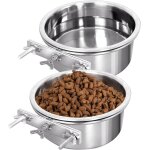 Lot de 2 gamelles a eau pour cage de chenil, bol a suspendre en acier inoxydable pour chien, chat, oiseau, ...