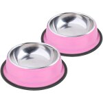 Lot de 2 gamelles roses en acier inoxydable avec base en caoutchouc antid�rapant pour petits chiens et ...