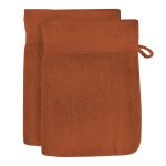 Lot de 2 gants de toilette en coton 500gr / m2 16x21 cm lagune terra, par soleil d'ocre