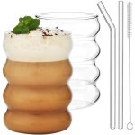 Lot de 2 gobelets en verre ondul� avec pailles