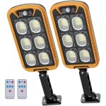 Lot de 2 lampes solaires led 4500 lm d�tecteur de mouvement t�l�commande 150 cob ip66 pour jardin, mur, ...