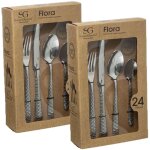 Lot de 2 ménagères flora en acier inoxydable - 48 couverts - argent Lot de 2 ménagères flora en acier inoxydable - 48 couverts - argent