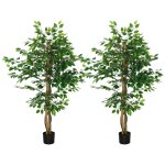 Lot de 2 plantes artificielles arbres ficus h. 1, 50 m tronc branches liane lichen feuilles grand r�alisme ...